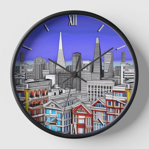 San Francisco Skyline Poster Art  Clock