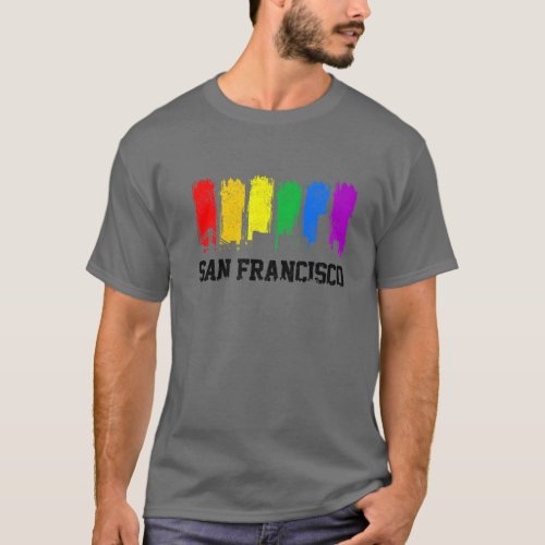 San Francisco Skyline Rainbow LGBTQ Gay Pride Mont T_Shirt