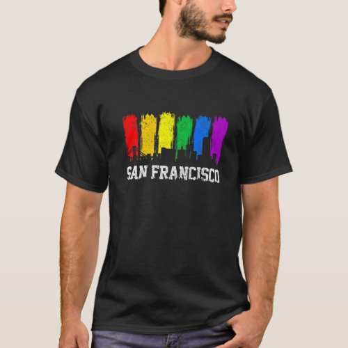 San Francisco Skyline Rainbow LGBTQ Gay Pride Mont T_Shirt