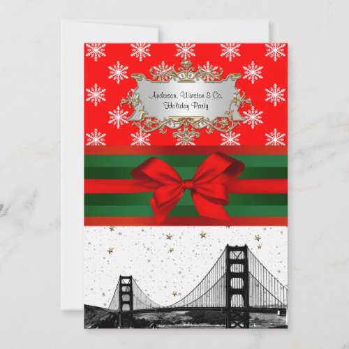 San Francisco Skyline Red Snowflake Christmas Invitation