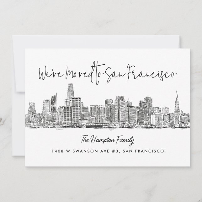 San Francisco Skyline Sketch Drawing Moving Announcement (Front)