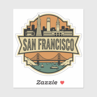 San Francisco Skyline Vintage Retro Travel Badge  Sticker