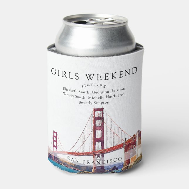 San Francisco Skyline Watercolor Girls Weekend Can Cooler (Can Front)