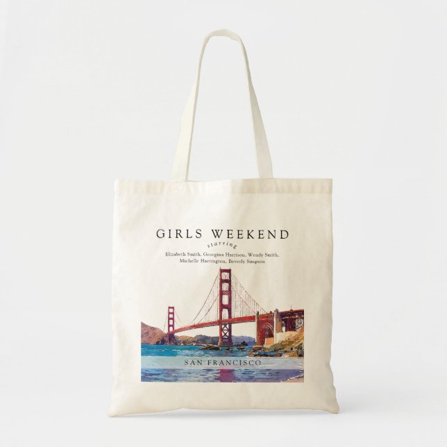 San Francisco Skyline Watercolor Girls Weekend Tote Bag (Front)
