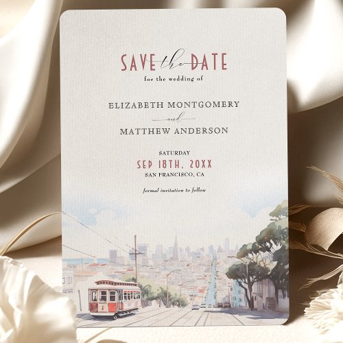 San Francisco Skyline Watercolor Save the Date  Invitation