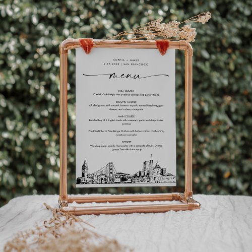 San Francisco Skyline Wedding Dinner Menu Card 5x7