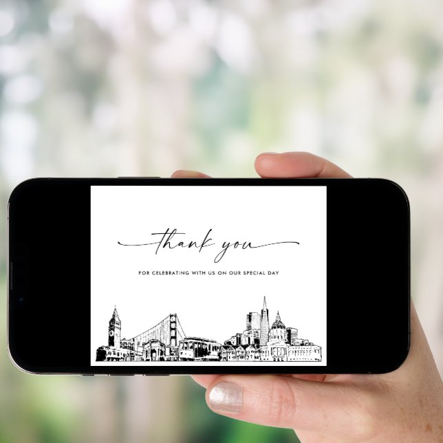 San Francisco Skyline Wedding Photo Thank You Card (Front Digital)