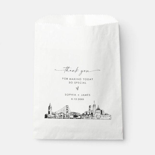 San Francisco Skyline Wedding Thank You Favor Bags (Front)
