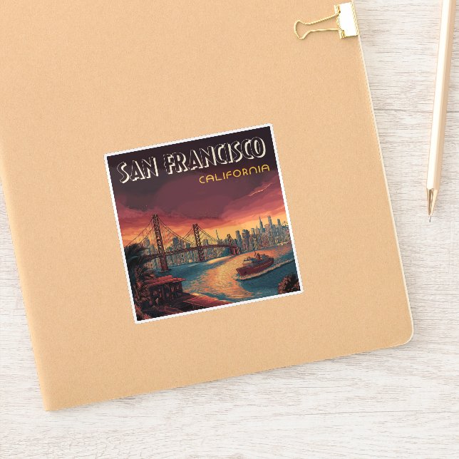 San Francisco Skyline with Golden Gate Bridge  Sticker (Notebook)