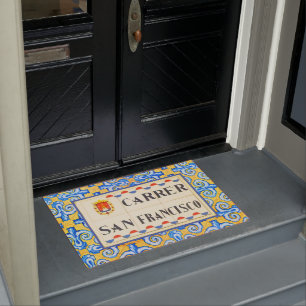San Francisco Spanish Street Sign Yellow Blue Tile Doormat