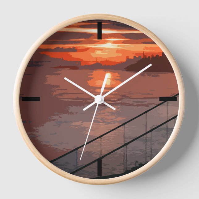 San Francisco Sunrise Retro Large Clock (Front)