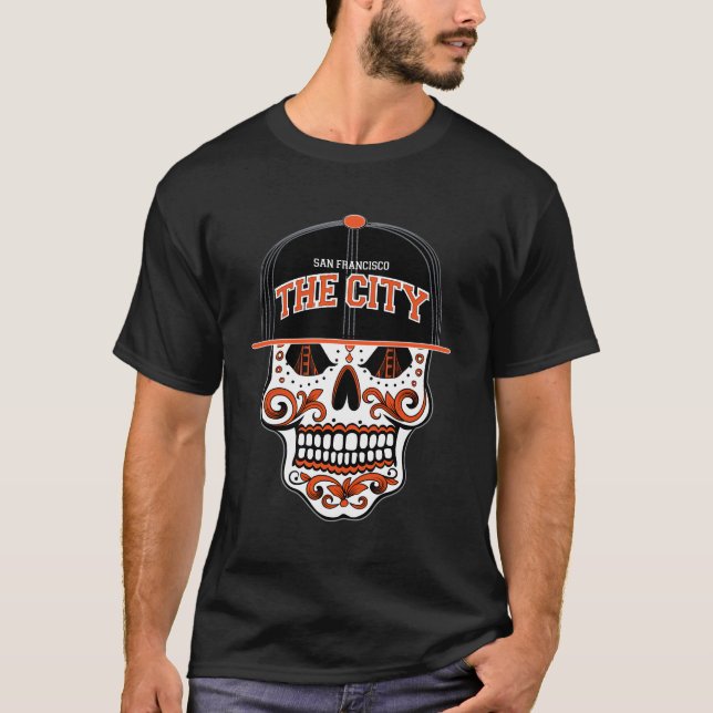 San Francisco The City Sugar Skull Bay Bridge Gold T-Shirt (Front)