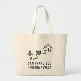 San Francisco to Sierra Nevada Route Design Large Tote Bag