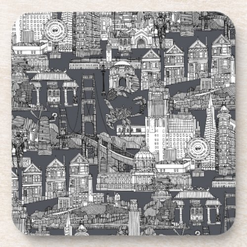 San Francisco toile black iron gray Beverage Coaster