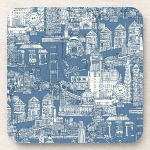 San Francisco toile cobalt denim Beverage Coaster