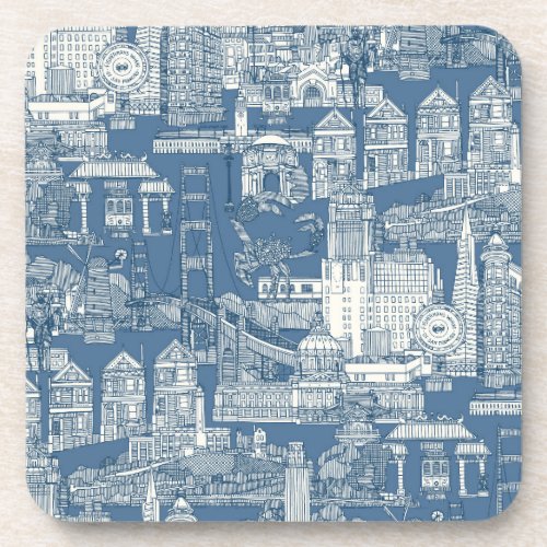 San Francisco toile cobalt denim Beverage Coaster