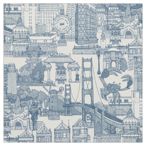 San Francisco toile cobalt strong white Fabric