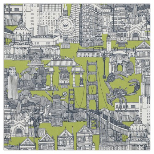 San Francisco toile indigo citron Fabric