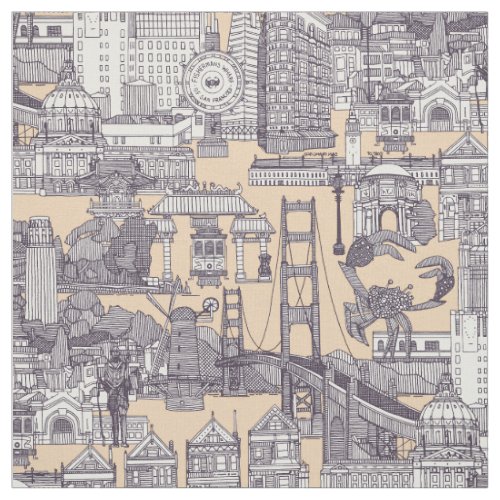 San Francisco toile mulberry sand Fabric