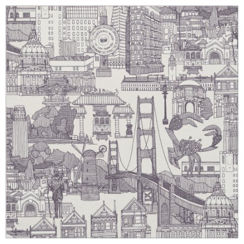 San Francisco toile mulberry strong white Fabric