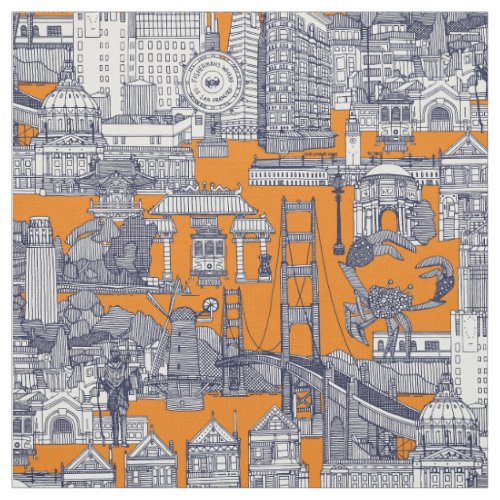 San Francisco toile navy blue satsuma Fabric