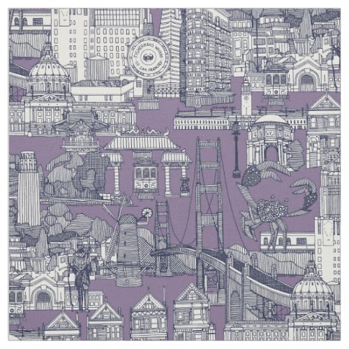 San Francisco toile navy blue violet Fabric