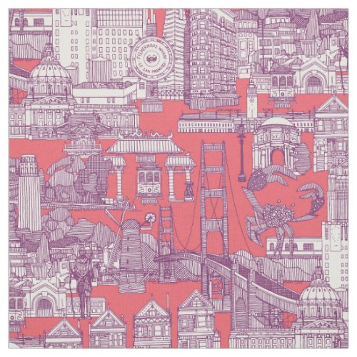 San Francisco toile purple rose pink Fabric