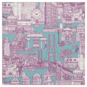 San Francisco toile purple turquoise blue Fabric