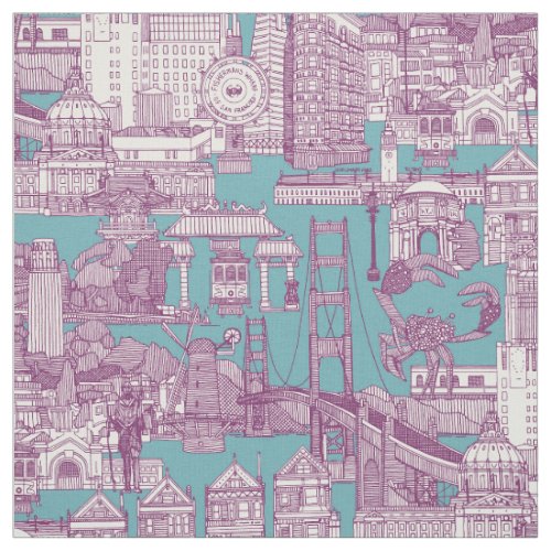 San Francisco toile purple turquoise blue Fabric