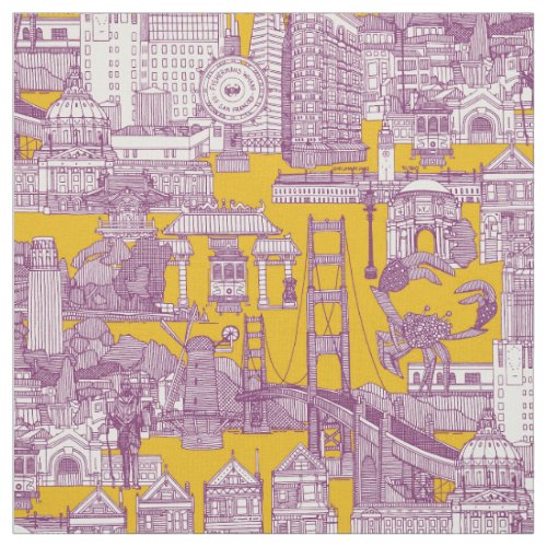 San Francisco toile purple yellow Fabric
