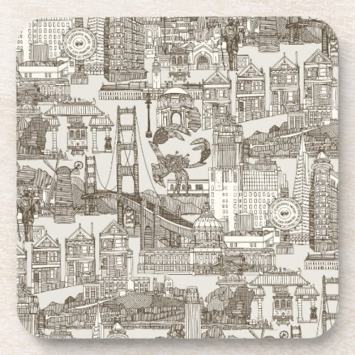 San Francisco toile tea brown strong white Beverage Coaster