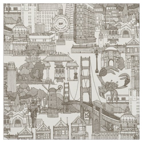 San Francisco toile tea brown strong white Fabric