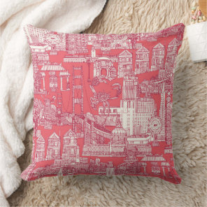 San Francisco toile viva magenta rose pink Throw Pillow