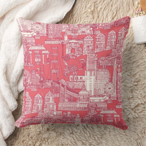 San Francisco toile viva magenta rose pink Throw Pillow