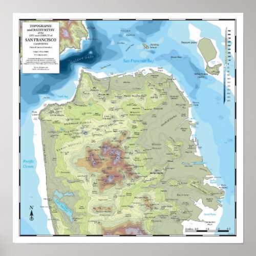 San Francisco Topographic and Bathymetric Map Post Poster