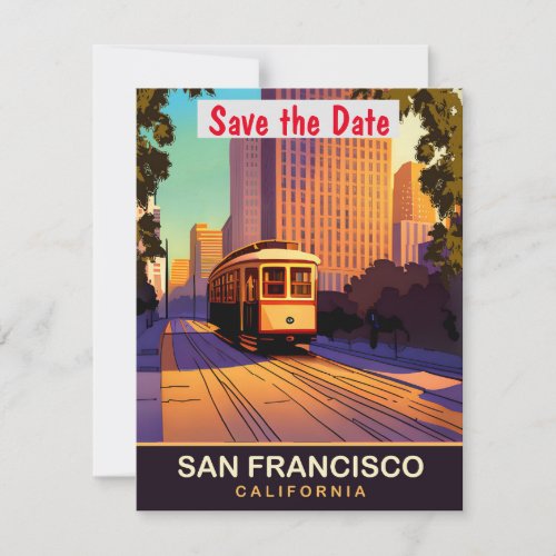 San Francisco Tram California Travel Postcard  Save The Date
