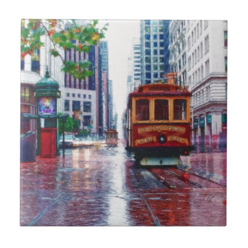 San Francisco Trolley Car by Shawna Mac Ceramic Tile