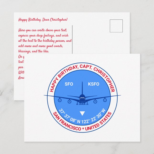 San Francisco, USA, Customizable, Cool Birthday Postcard (Front/Back)