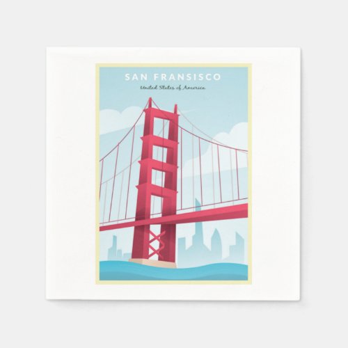 San Francisco USA _ Vintage Travel Poster Napkins