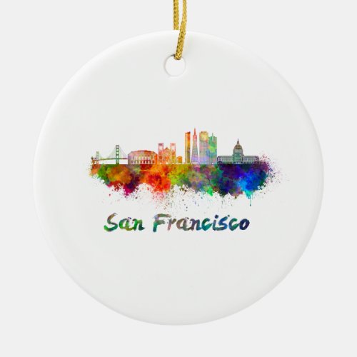 San Francisco V2 skyline in watercolor copia Ceramic Ornament
