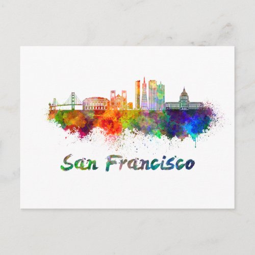 San Francisco V2 skyline in watercolor copia Postcard