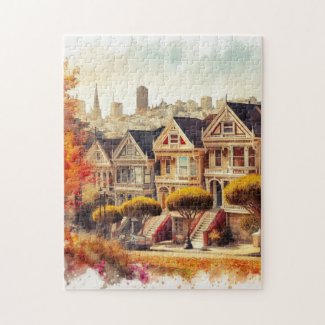 San Francisco Victorian Row Houses in Autumn 