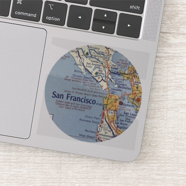 San Francisco Vintage Map Round  Sticker (Detail)