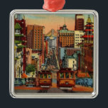 San Francisco Vintage Ornament<br><div class="desc">Great colorful vintage postcard image of San Francisco  showing the iconic cable cars,  Golden Gate Bridge,  and China town repurposed on a ceramic ornament.</div>
