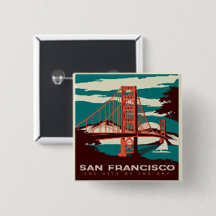 San Francisco Vintage Style Golden Gate Bridge  Button