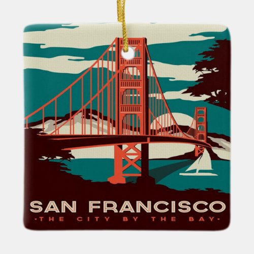 San Francisco Vintage Style Golden Gate Bridge  Ceramic Ornament