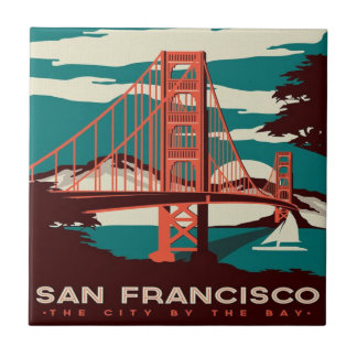 San Francisco Vintage Style Golden Gate Bridge Ceramic Tile