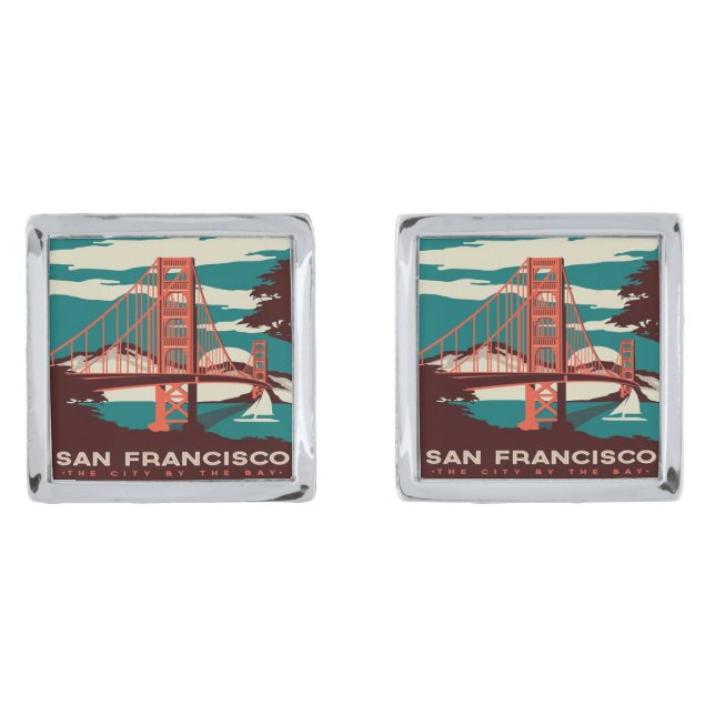 San Francisco Vintage Style Golden Gate Bridge Cufflinks (Front)