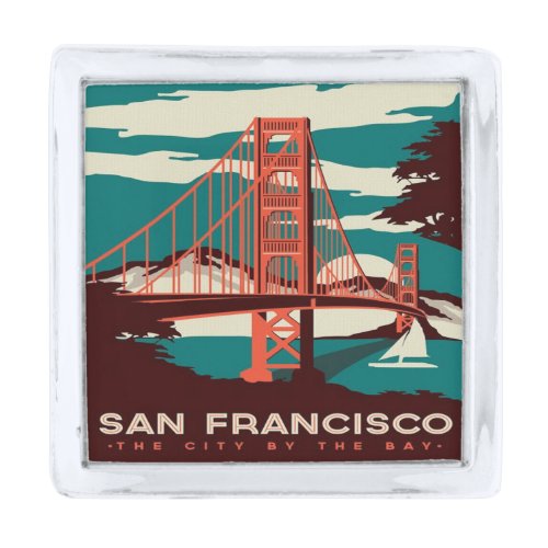 San Francisco Vintage Style Golden Gate Bridge   K Silver Finish Lapel Pin