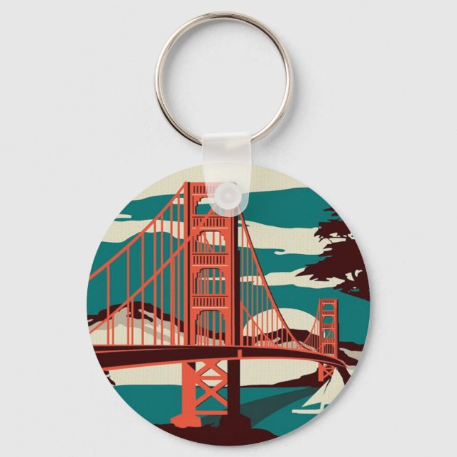 San Francisco Vintage Style Golden Gate Bridge  Keychain (Front)